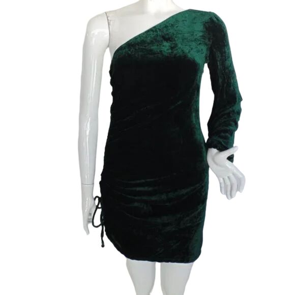 TULAROSA Dress, M, Forest Green, Paula Crushed Velvet, One shoulder, - Picture 1 of 13